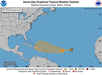 La localización actual y trayectoria prevista para Invest 94L
