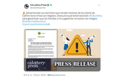 La Lotería de California advirtió a los socios minoristas sobre la venta de boletos