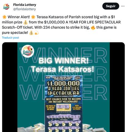 La lotería de Florida anunció a la ganadora