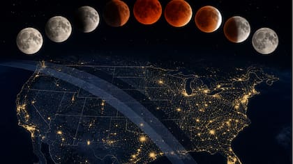 La Luna atravesará la sombra de la Tierra durante el eclipse lunar del 27 y 28 de agosto, un fenómeno que podrá observarse desde gran parte de América