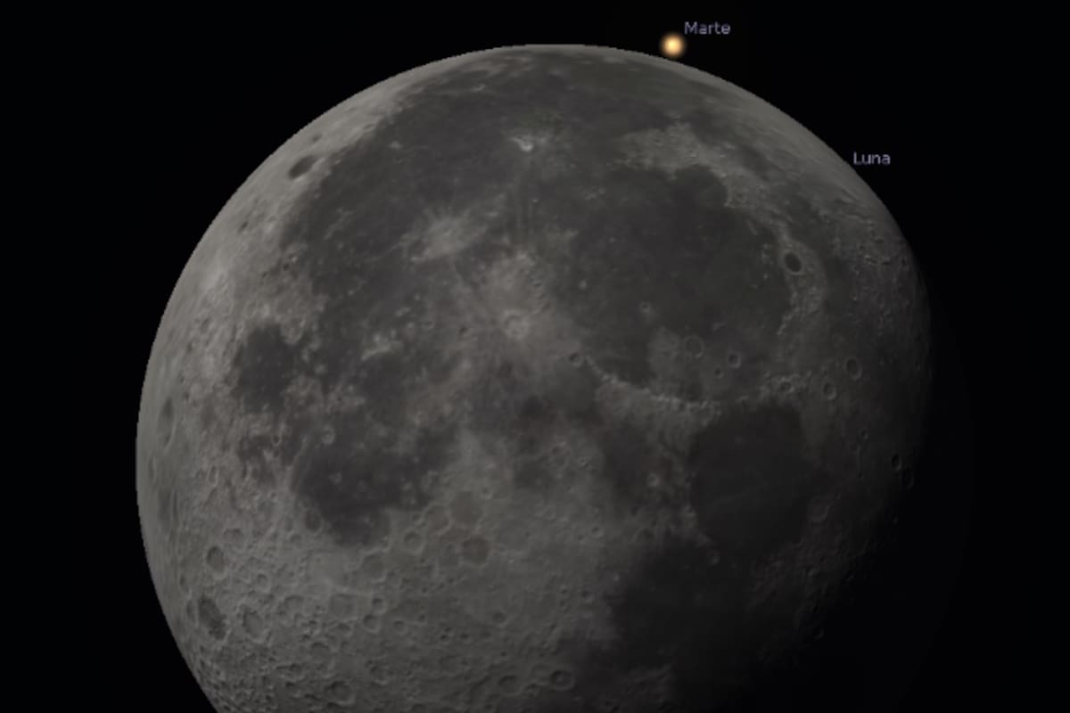 La luna ocultará a marte esta noche, en un evento que no podrá ser visto en su totalidad desde la Argentina