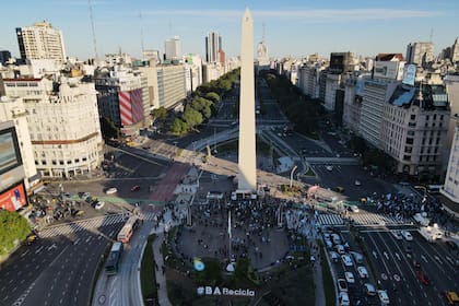 La manifestación en el Obelisco no tenia esta tarde la convocatoria de las anteriores.