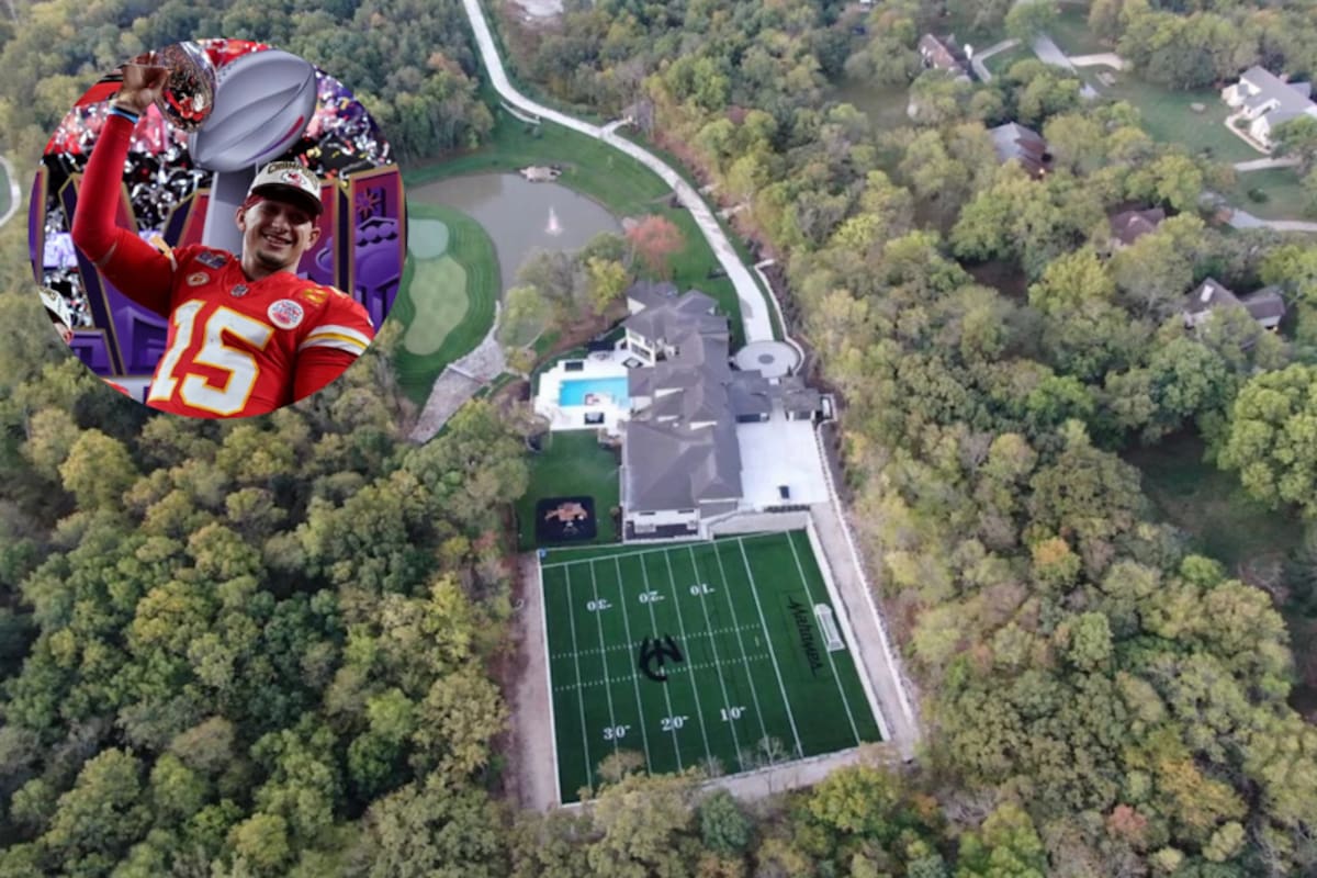 La mansión de Patrick Mahomes, ubicada en Belton, Missouri, se extiende sobre 3,2 hectáreas y tiene un campo de fútbol americano personalizado