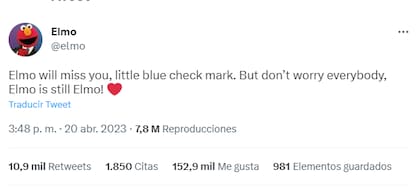 La marioneta Elmo dijo que extrañaría su verificación en Twitter
