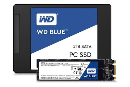 La mayoría de los fabricantes ofrece unidades con conexiones Serial ATA (del mismo tamaño de un disco de notebook) o M.2 (una tira de chips, más compacta); en este caso, Western Digital
