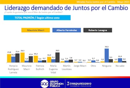 La medición sobre el liderazgo deseado en Juntos por el Cambio