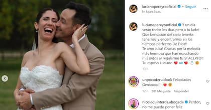 "La melodía más hermosa", expresó, en un sentido posteo, Luciano Pereyra tras casarse con Julia Rezzuto