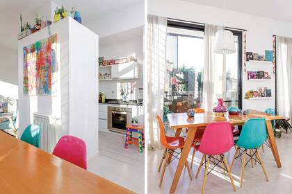“La mesa del comedor es un saldo de una marca que las estaba dejando de fabricar. Las sillas fueron más planeadas: me divertía tener un modelo clásico, pero en colores brillantes”.