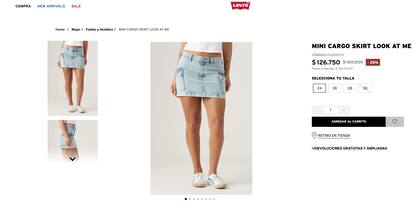 La “Mini Cargo Skirt Look At Me” de Levi's (94 Cargo Mini Skirt, como se llama en la tienda de EE.UU.) cuesta $87.000 (US$59,50) en el país del norte y $169.000 aquí