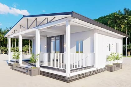 La mini casa de lujo con porche de Amazon cuesta poco más de 13.000 dólares (Amazon)