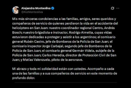 La ministra de Seguridad nacional, Alejandra Monteoliva, se solidarizó con la familia de las víctimas