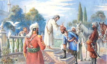 La misma escena, con distinto fondo, pintada por Abdul Ghafoor Breshna