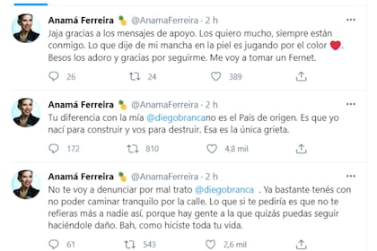 La modelo le respondió al periodista en Twitter y sostuvo que no lo iba a denunciar por maltrato: "Yo nací para construir y vos para destruir"