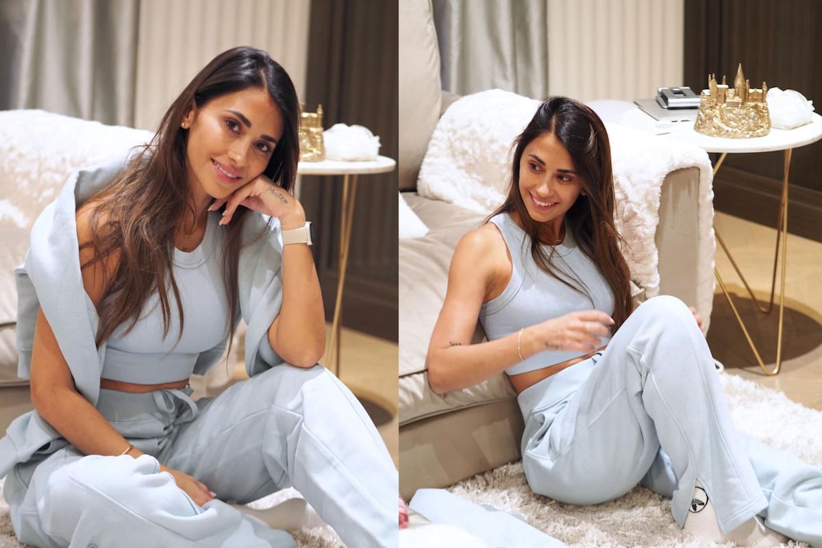 La modelo posó con un conjunto celeste pero todos se quedaron con el detalle que descubrieron detrás