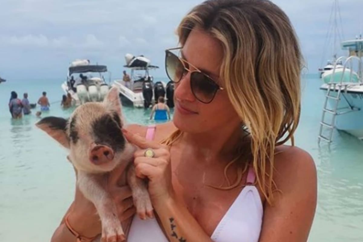La modelo y panelista posó en la playa con un chancho
