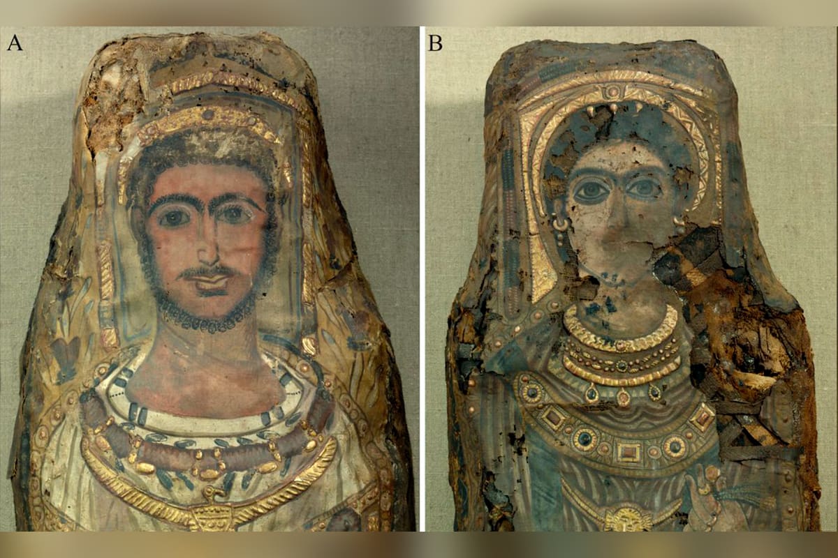 La momia de un hombre (izquierda) y la de una mujer (derecha) fueron encontrados en la necrópolis de Saqqara, en Egipto, en el año 1615.