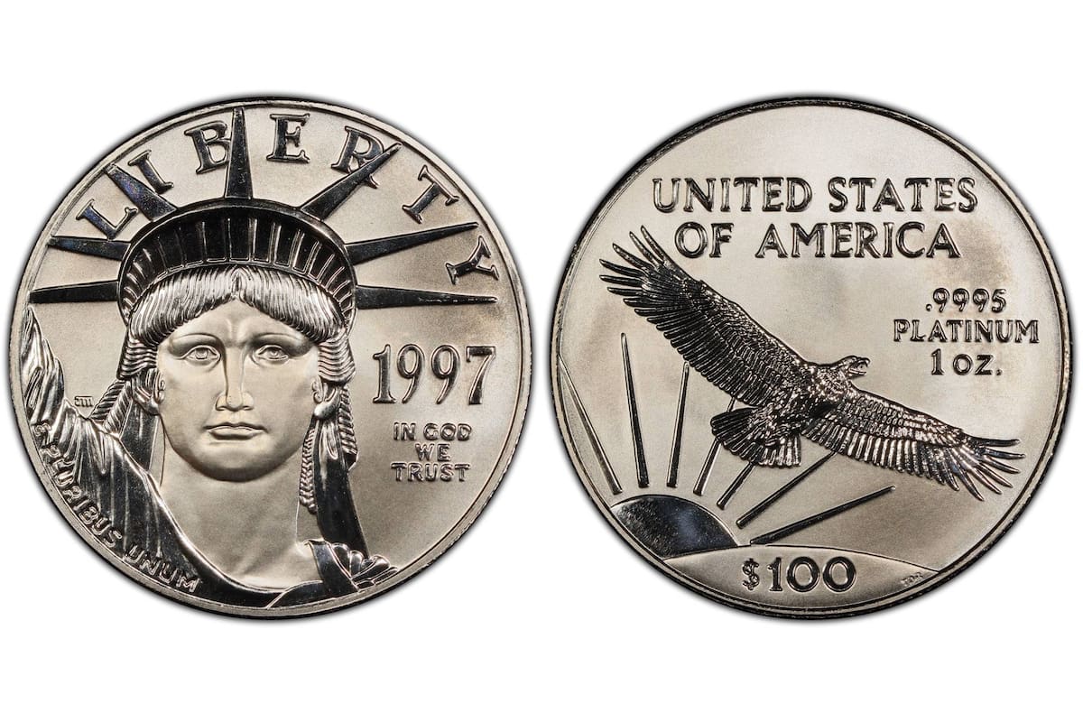 La moneda American Eagle de platino de 1997 es muy destacada para los coleccionistas