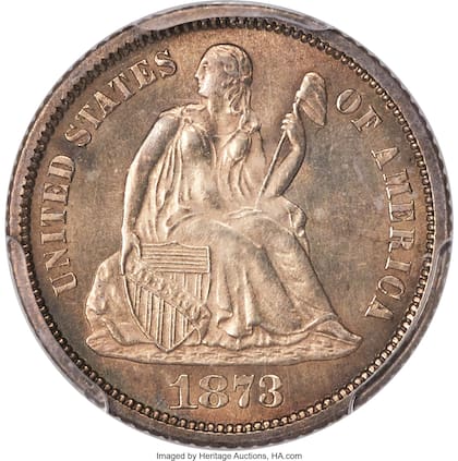 La moneda de 10 centavos "sin flecha" de 1873 fue vendida en Heritage Auctions a un precio millonario