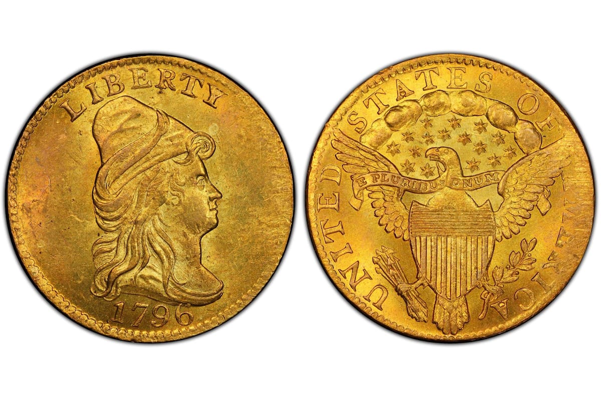 La moneda de 1796, conocida como Draped Bust No Stars, es una de las piezas más escasas de la numismática estadounidense