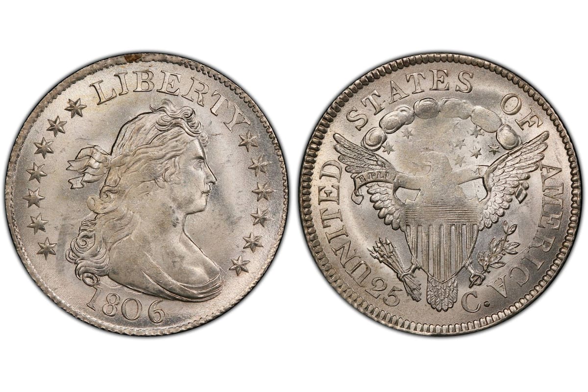 La moneda de 1806 conocida como "busto drapeado" fue vendida en el mercado de subasta por US$58.750