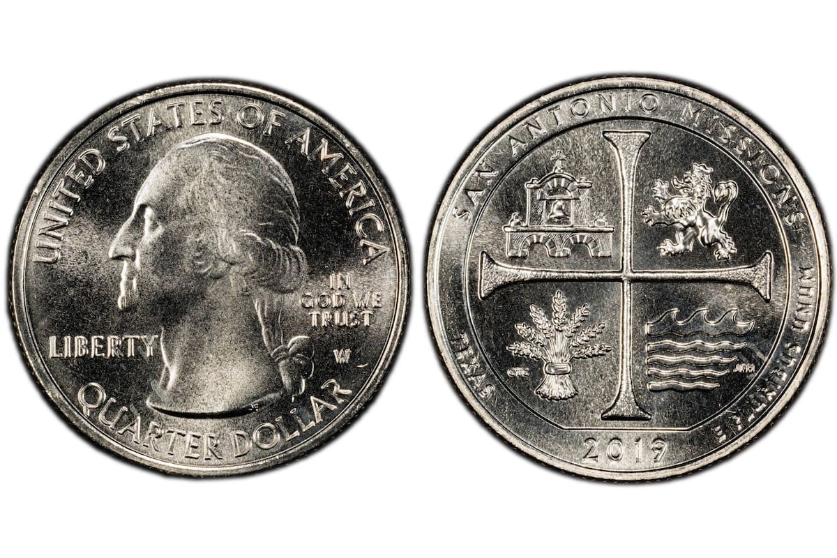 La moneda de 25 centavos “San Antonio Missions” de 2019 alcanzó los 75.000 dólares en una subasta