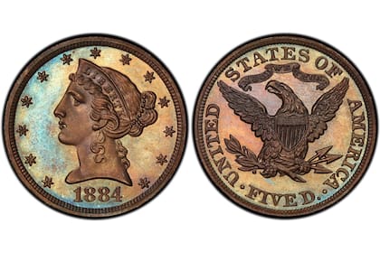 La moneda de cinco dólares acuñada como prueba en 1884, conocida como Judd-1736, se ha consolidado como una de las piezas más buscadas por coleccionistas
