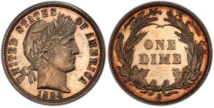 La moneda de diez centavos de 1894 fue vendida junto al dólar Draped Bust de 1804 y la moneda de cinco centavos Liberty de 1913