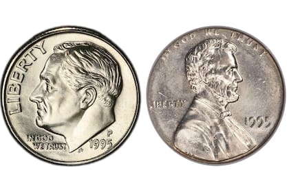 La moneda de diez centavos debería tener el busto del expresidente Franklin D. Roosevelt; sin embargo, debido al error mula quien aparece es Abraham Lincoln