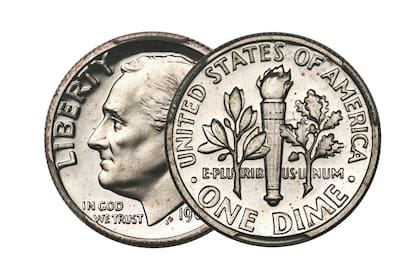 La “moneda de diez centavos proof sin S” de 1975, fue acuñada en la Casa de la Moneda de San Francisco