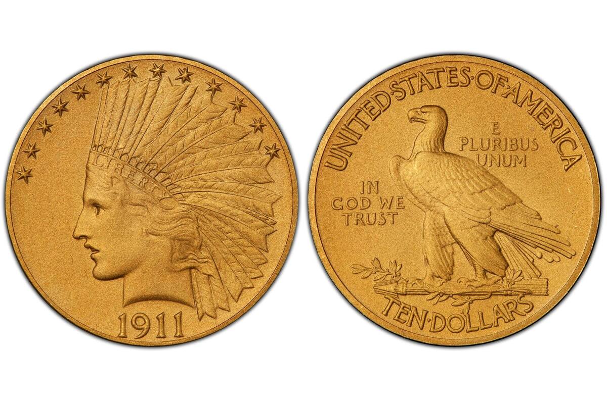 La moneda de oro de 10 dólares fue acuñada en 1911 con el diseño Indian Head