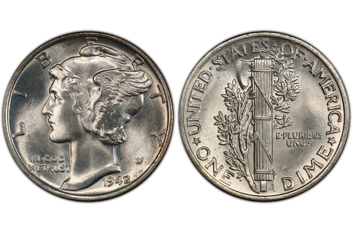 La moneda fue acuñada en Filadelfia en 1942 y presenta un error notable