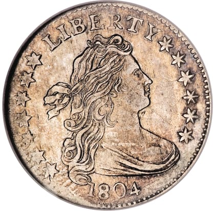 La moneda valiosa es un ejemplar de 1804 con un diseño conocido como “busto drapeado”