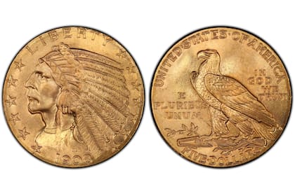 La moneda valiosa pertenece a la serie acuñada en 1908 en Filadelfia