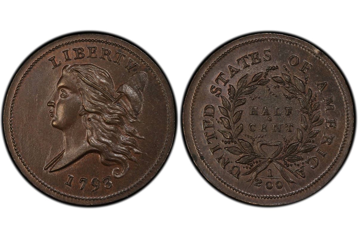 La moneda valiosa pertenece a la serie del medio centavo de 1793