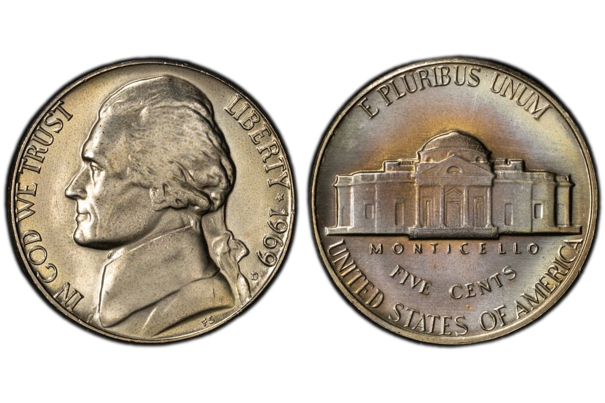 La moneda valiosa pertenece a la serie Jefferson Nickel de 1969
