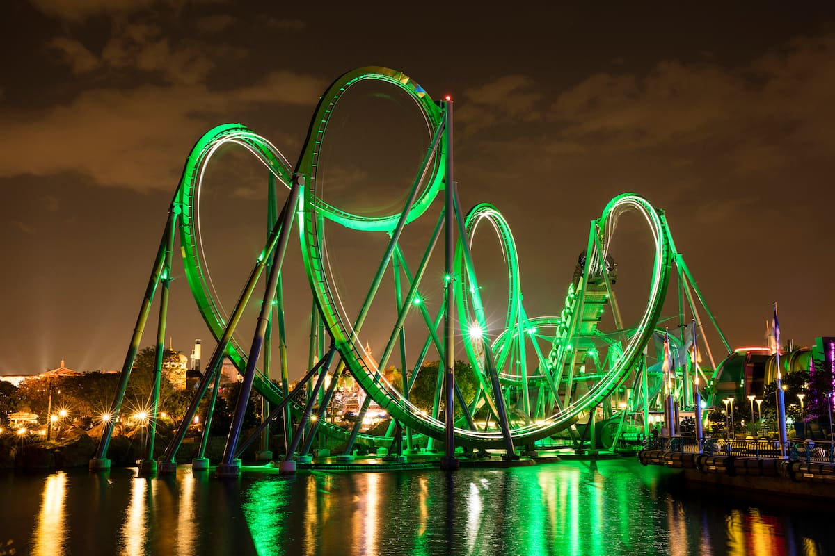 La montaña rusa del Increíble Hulk, un clásico del extravagante parque Islands of Adventure