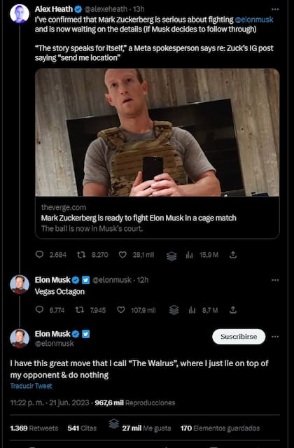 "La morsa", la toma con la que Elon Musk promete derrotar a Mark Zuckerberg si alguna vez se cruzan en un ring