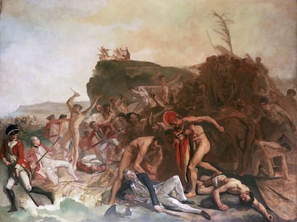 La muerte de Cook en manos de los nativos hawaianos. Fuente: Wikipedia.