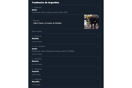 La muerte de Quino acaparó la atención de los twitteros, que recordaron al dibujante y a los personajes que acompañaban a Mafalda
