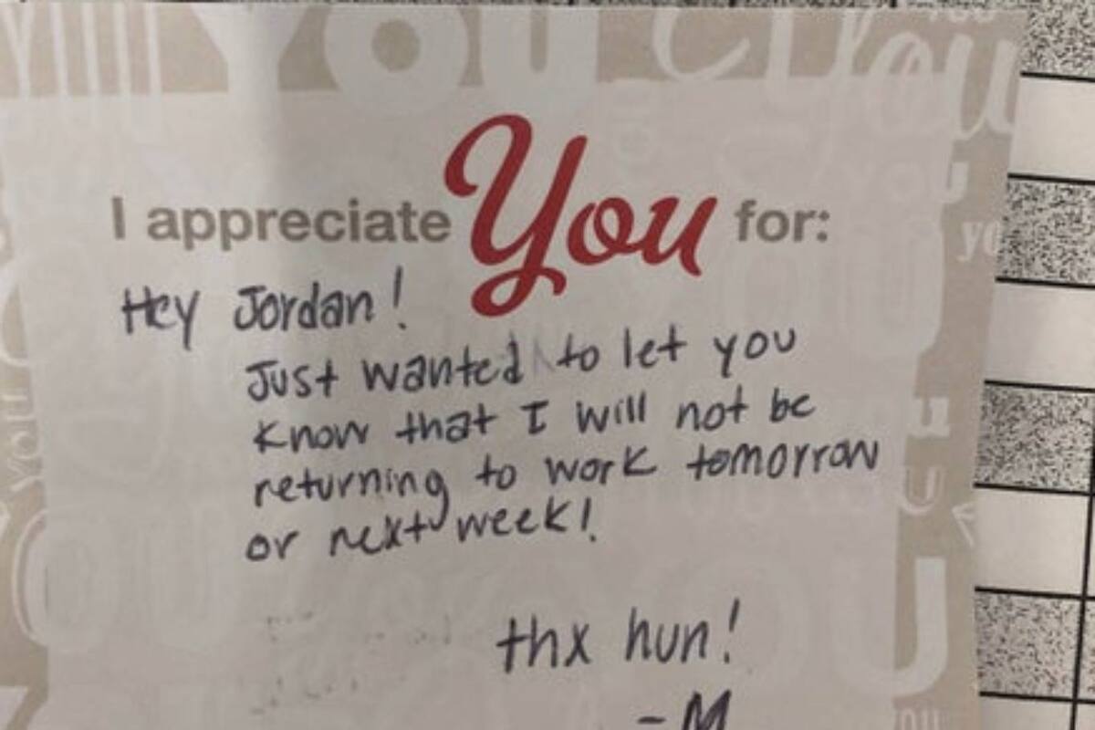 La mujer dejó un papel en la que le informaba a su jefe que no iba volver a trabajar y su decisión generó aprobación y críticas en las redes sociales