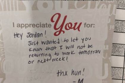 La mujer dejó un papel en la que le informaba a su jefe que no iba volver a trabajar y su decisión generó aprobación y críticas en las redes sociales