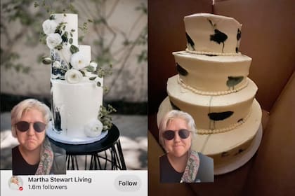 La mujer exhibió una imagen de la torta de estilo profesional de Martha Stewart Living que ofreció como referencia para los pasteleros. Y a continuación, reveló el desconcertante resultado que recibió a cambio