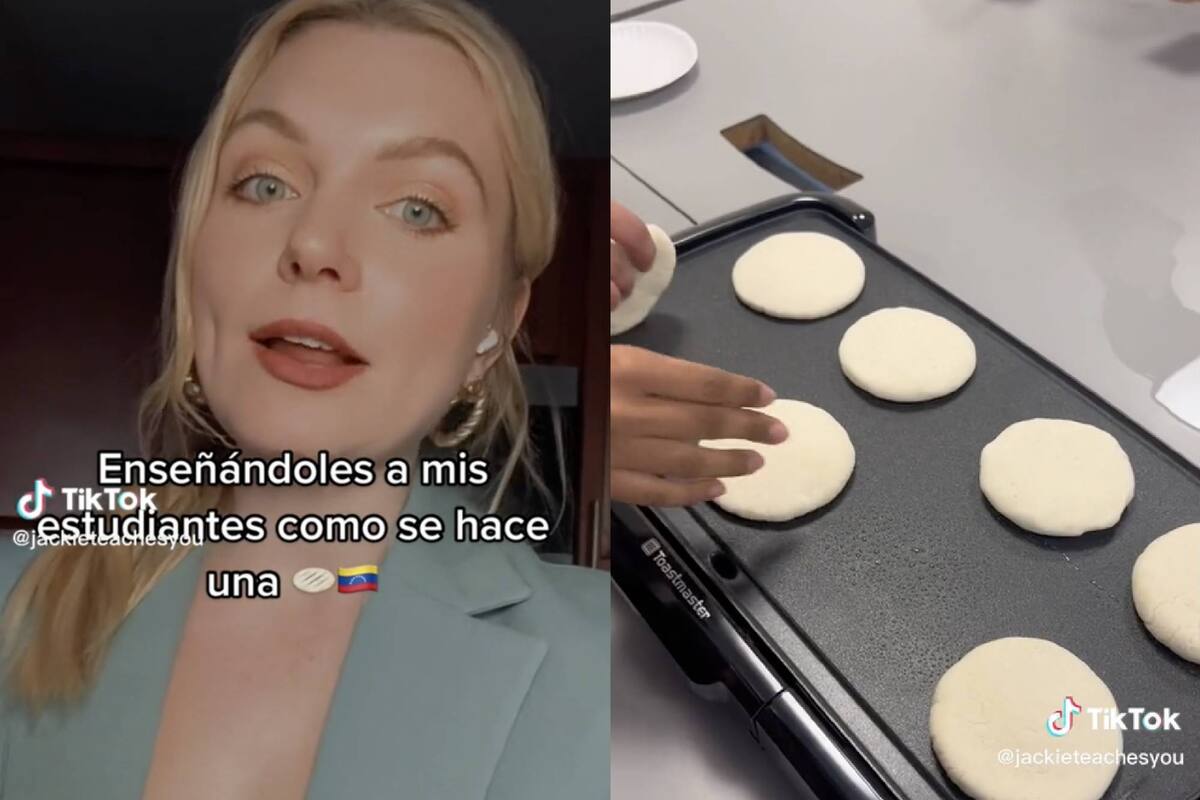 La mujer les llevó masa y unas parrillas a sus estudiantes para enseñarles a preparar arepas