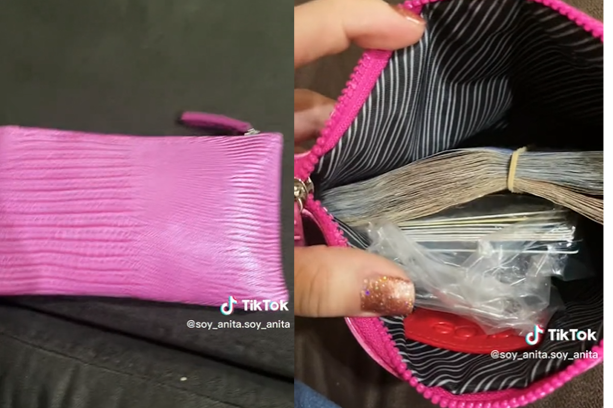 La mujer mostró los pesos mexicanos y tarjetas bancarias dentro de la billetera