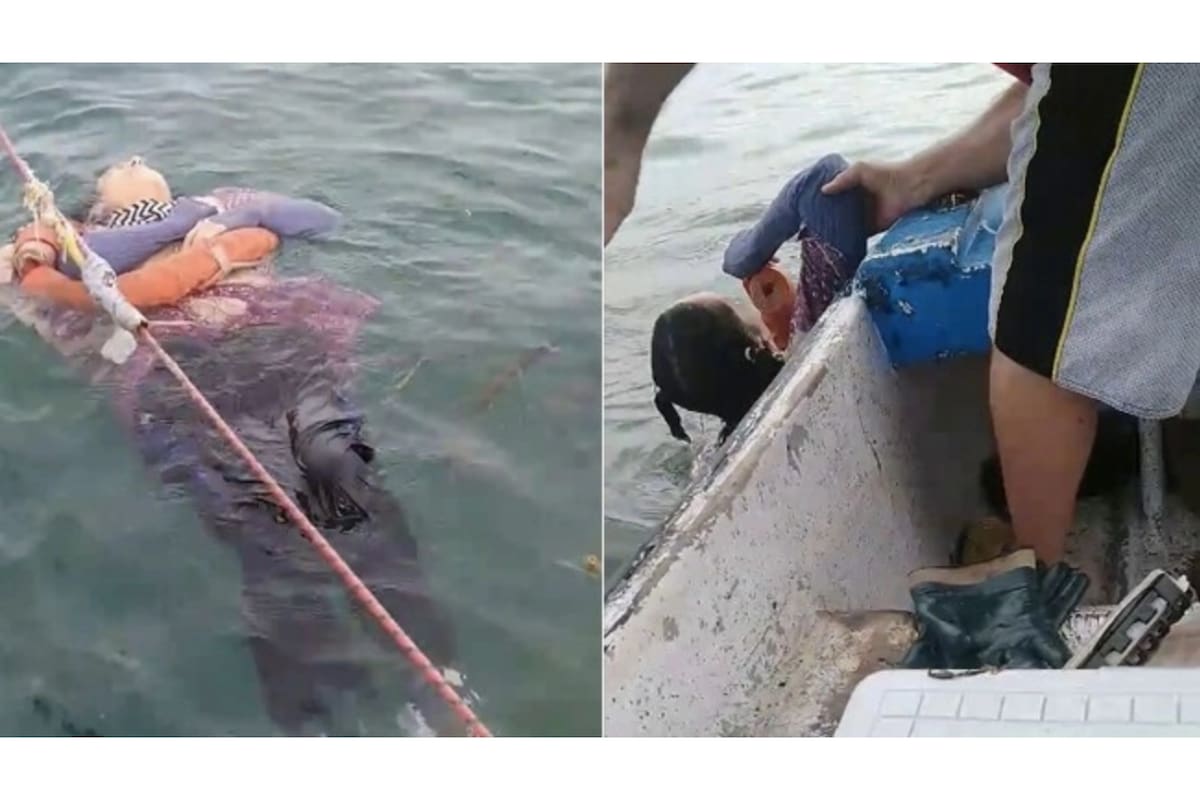 La mujer pasó ocho horas en altamar