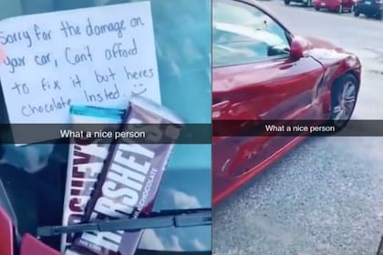 La mujer se encontró con una nota y dos chocolates sobre el parabrisas del auto chocado por un desconocido