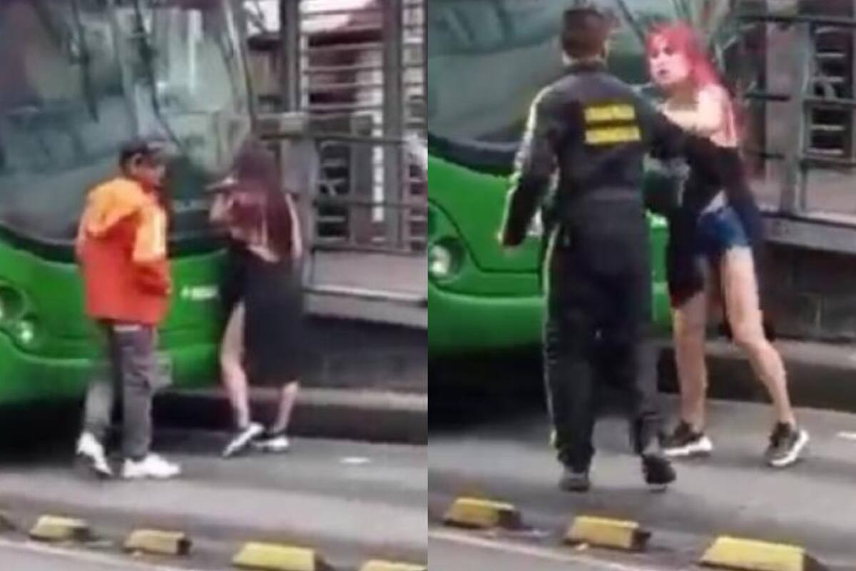 La mujer se enfrentó al agente de seguridad de la estación. FOTO: Facebook: Risaralda en vivo