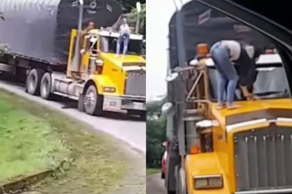La mujer subió al capóot del camión por una supuesta infidelidad (Foto: Instagram)