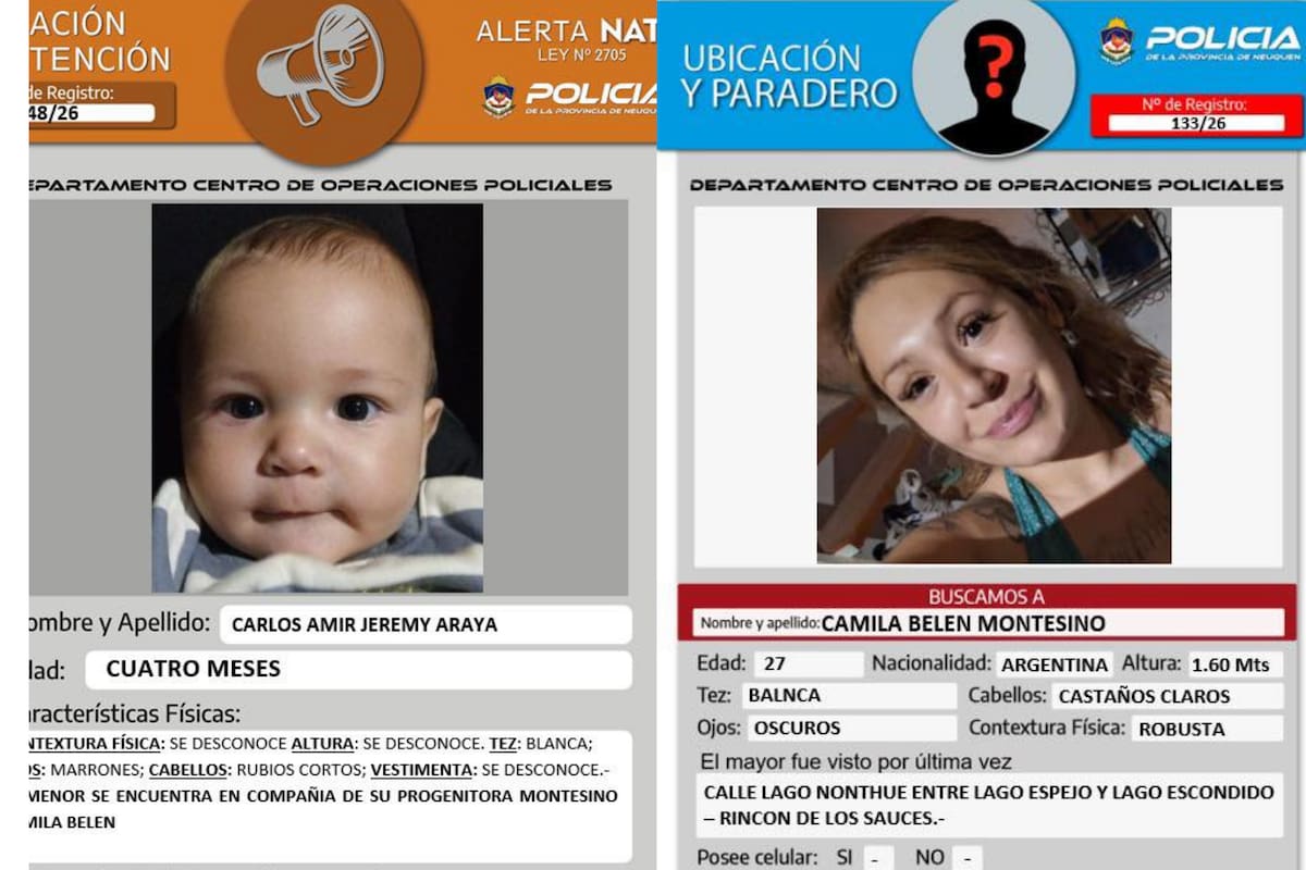 La mujer y el bebé que permanecen desaparecidos.