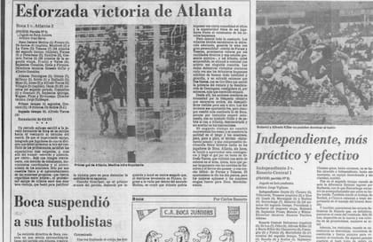La Nación del 9 de julio de 1984 destacó el triunfo de Atlanta y anuncia que Boca suspendió a sus futbolistas